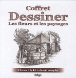 Coffret Dessiner les fleurs et les paysages. 2 livres + le kit à dessin complet